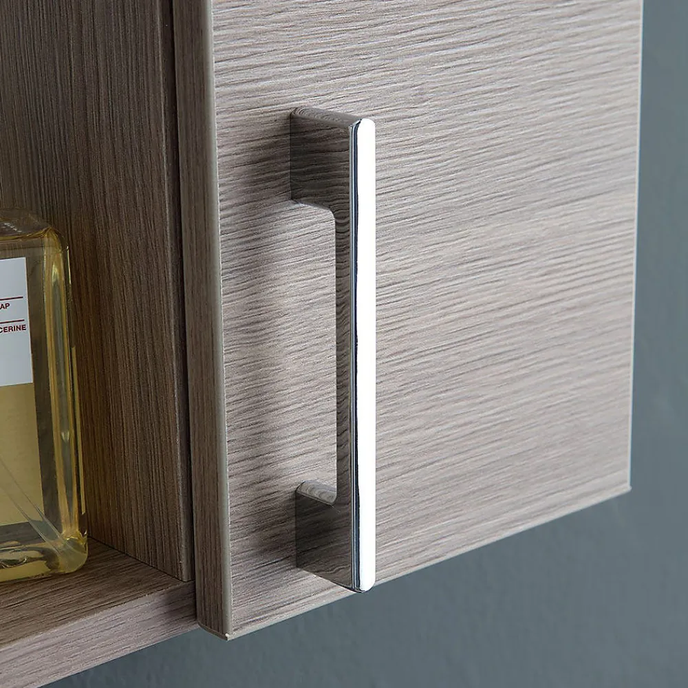 Armoire De Toilette|Kiamami Valentina Miroir De Rangement Avec Armoires Latérales, Étagère Et Spots À Led 77Cm Chêne Fumé