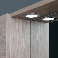 Armoire De Toilette|Kiamami Valentina Miroir De Rangement Avec Armoires Latérales, Étagère Et Spots À Led 77Cm Chêne Fumé