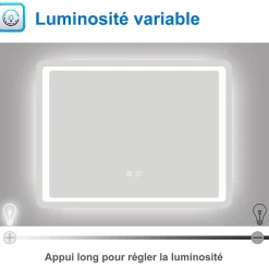 Miroir Lumineux|AICA Sanitaire Miroir de salle de bain à LED, dimmable et mémoire, 100x70cm miroir lumineux anti-buée,
