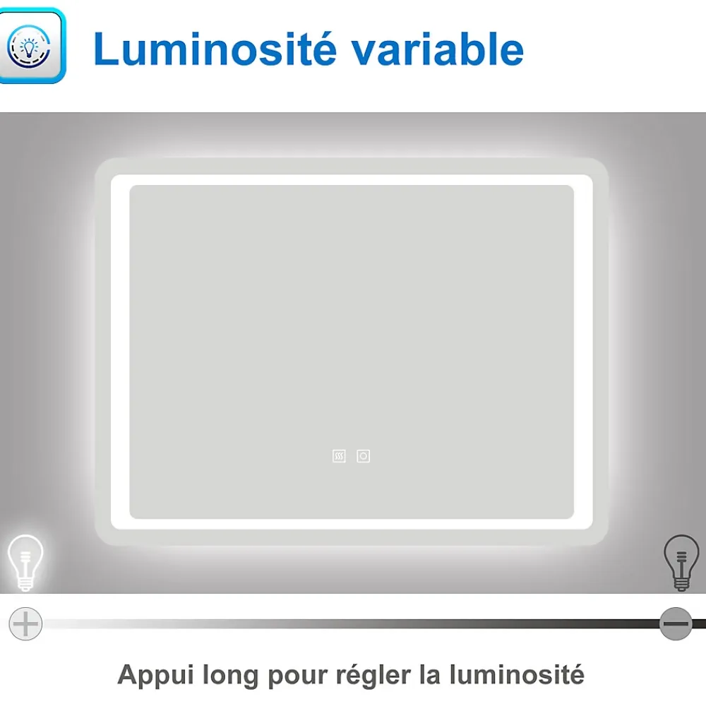 AICA Sanitaire Miroir de salle de bain à LED, dimmable et mémoire, 140x80cm miroir lumineux anti-buée,