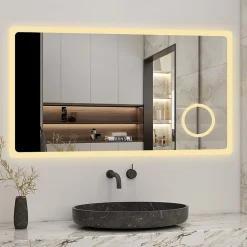 AICA Sanitaire Miroir de salle de bain anti-buée avec horloge, blanc froid chaud neutre tactile mural miroir 120x70cm,