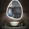 AICA Sanitaire Miroir de salle de bain asymétrique 100x80cm led Teardrop Mirror 3 Colours Dimmable + Anti-buée + Mémoire,