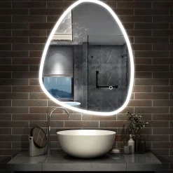 AICA Sanitaire Miroir de salle de bain asymétrique 100x80cm led Teardrop Mirror 3 Colours Dimmable + Anti-buée + Mémoire,