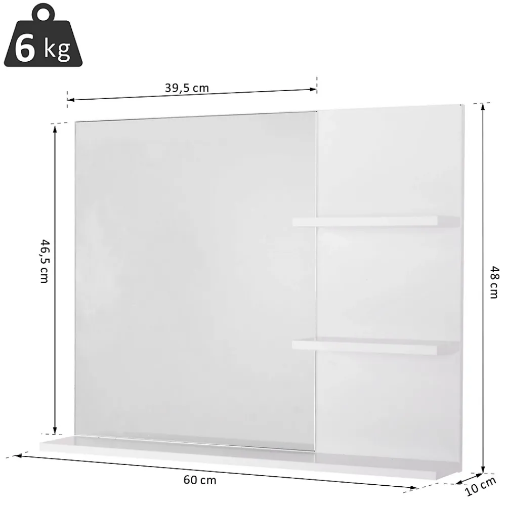 Armoire De Toilette|Homcom Miroir de salle de bain avec étagères - 2 étagères latérales + grande étagère inférieure - kit installation fourni - MDF blanc