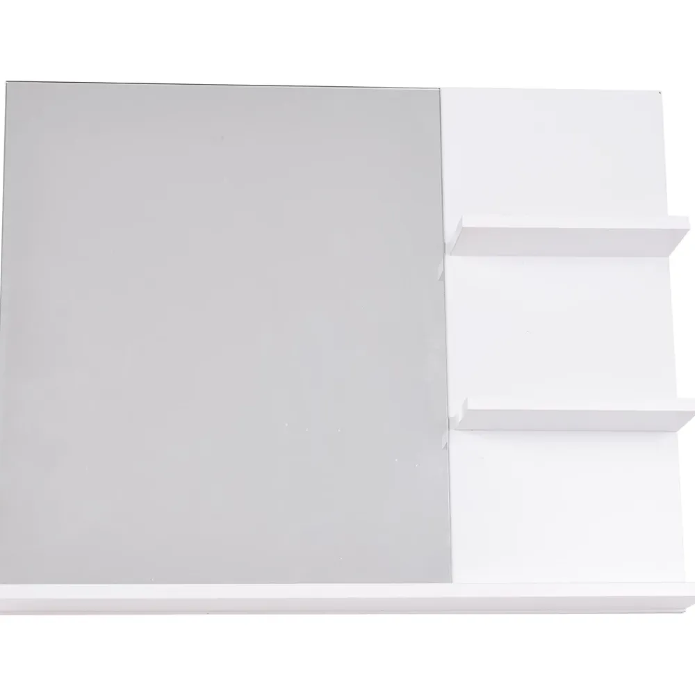 Armoire De Toilette|Homcom Miroir de salle de bain avec étagères - 2 étagères latérales + grande étagère inférieure - kit installation fourni - MDF blanc