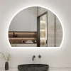 Miroir Lumineux|AICA Sanitaire Miroir de salle de bain asymétrique 80x60cm led Demi-cercle Mirror 3 Colours Dimmable + Anti-buée + Mémoire,