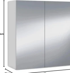 Pegane Miroir de salle de bain avec rangements 2 portes en blanc brillant, 65 x 60 x 21 cm