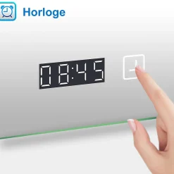 Miroir Grossissant Lumineux|AICA Sanitaire Miroir de salle de bain anti-buée avec horloge, blanc froid chaud neutre tactile mural miroir 80x60cm,