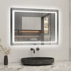 Miroir Lumineux|AICA Sanitaire Miroir de salle de bain avec éclairage intégré, L.90 x H.65cm Miroir lumineux anti buée,