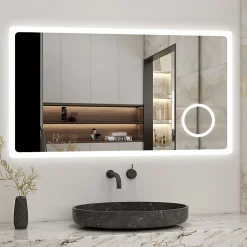 Miroir Grossissant Lumineux|AICA Sanitaire Miroir de salle de bain anti-buée avec horloge, blanc froid chaud neutre tactile mural miroir 160x80cm,