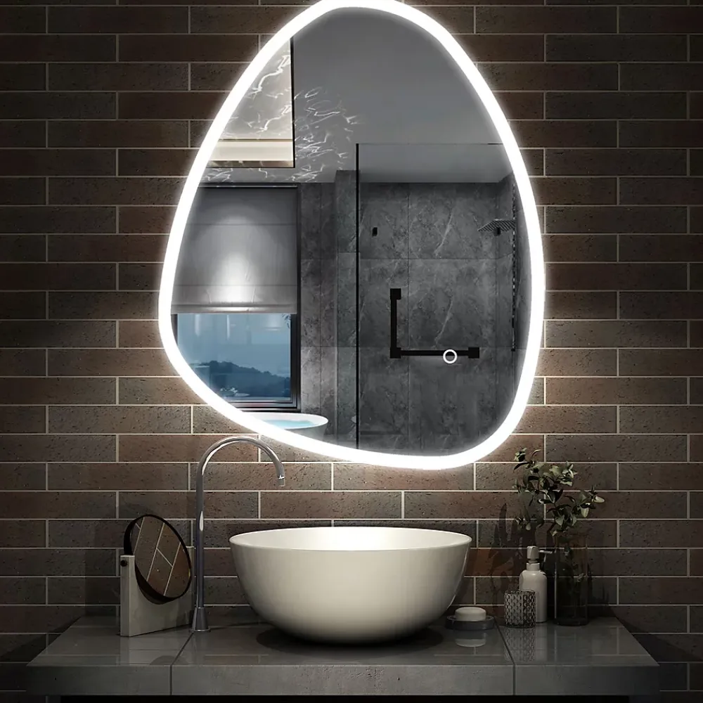 AICA Sanitaire Miroir de salle de bain asymétrique 80x65cm led Teardrop Mirror 3 Colours Dimmable + Anti-buée + Mémoire,