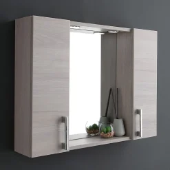 Kiamami Valentina Miroir De Salle De Bain Avec 2 Étagères Latérales En Chêne Gris.