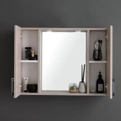 Kiamami Valentina Miroir De Salle De Bain Avec 2 Étagères Latérales En Chêne Gris.