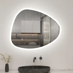 AICA Sanitaire Miroir de salle de bain asymétrique 100x80cm led Teardrop Mirror 3 Colours Dimmable + Anti-buée + Mémoire,