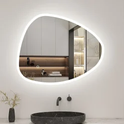 AICA Sanitaire Miroir de salle de bain asymétrique 80x65cm led Teardrop Mirror 3 Colours Dimmable + Anti-buée + Mémoire,