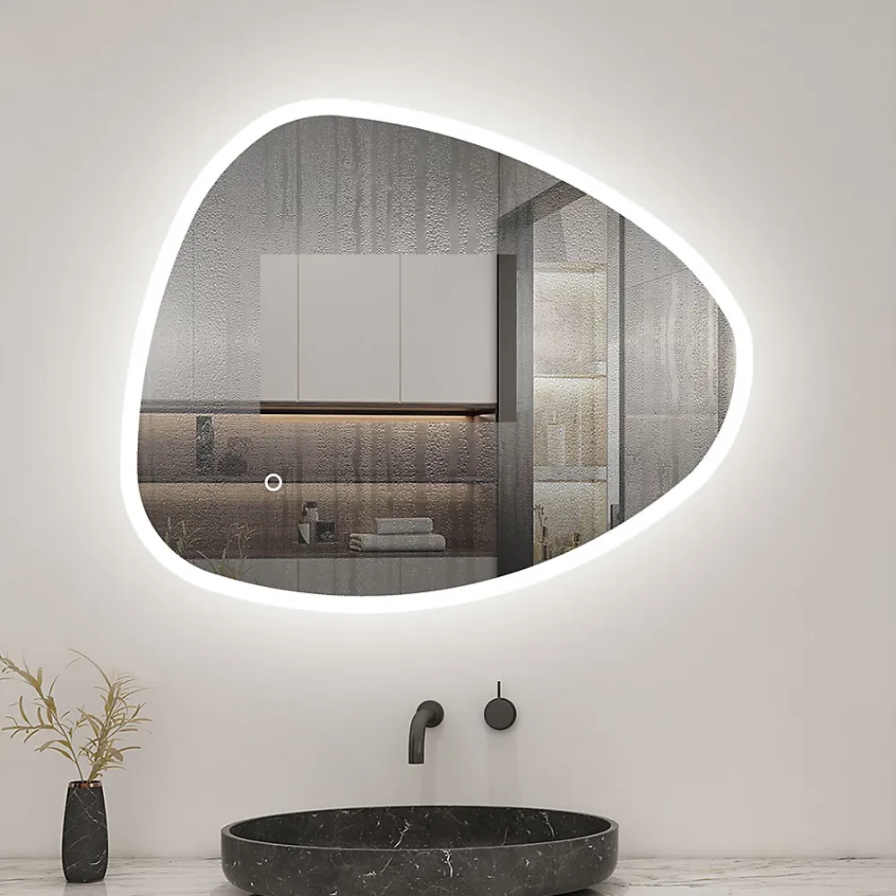 AICA Sanitaire Miroir de salle de bain asymétrique 80x65cm led Teardrop Mirror 3 Colours Dimmable + Anti-buée + Mémoire,