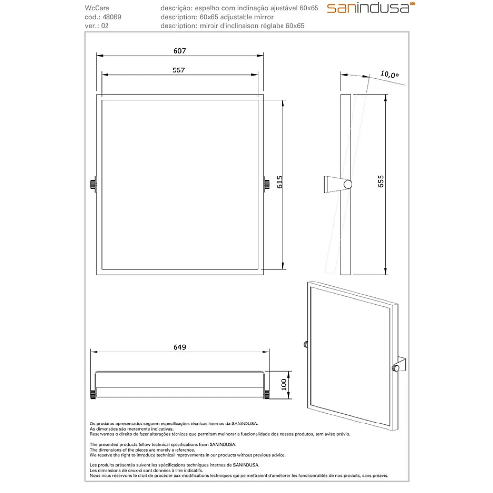Miroir Simple|Sanindusa Miroir de salle de bain basculant PMR normes handicapé 60x65 blanc