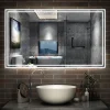 AICA Sanitaire Miroir de salle de bain Bluetooth 160x80 cm, tricolore + horloge + mémoire + dimmable + anti-buée, IP44 Miroir LED,