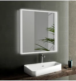 Miroir Lumineux|Focco Miroir de salle de bain carré avec lumière LED - lumière blanche froide (5700K) - 60 x 60cm - Modèle Oslo