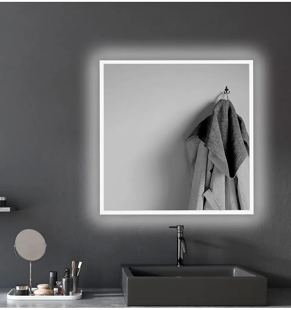 Miroir Lumineux|Focco Miroir de salle de bain carré avec lumière LED - lumière blanche froide (5700K) - 60 x 60cm - Modèle Oslo