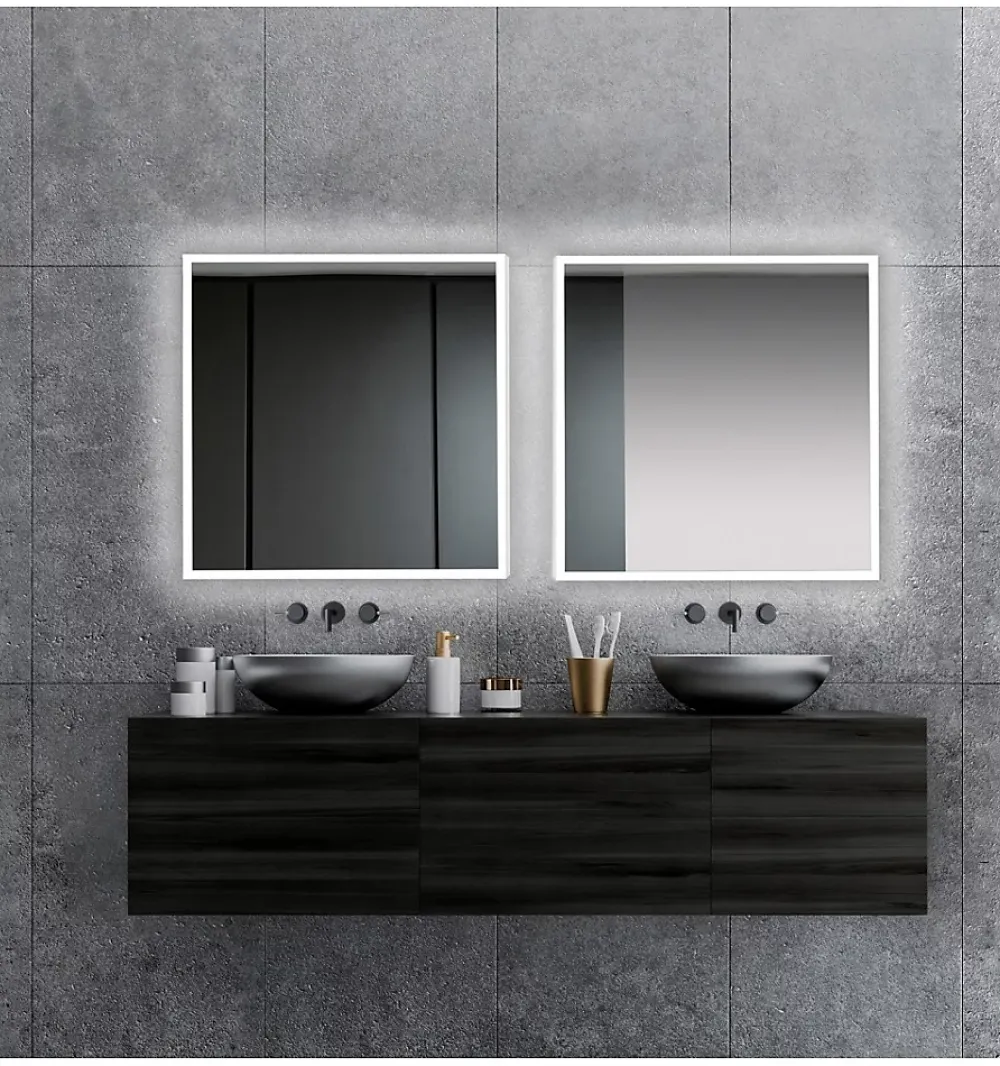 Miroir Lumineux|Focco Miroir de salle de bain carré avec lumière LED - lumière blanche froide (5700K) - 60 x 60cm - Modèle Oslo