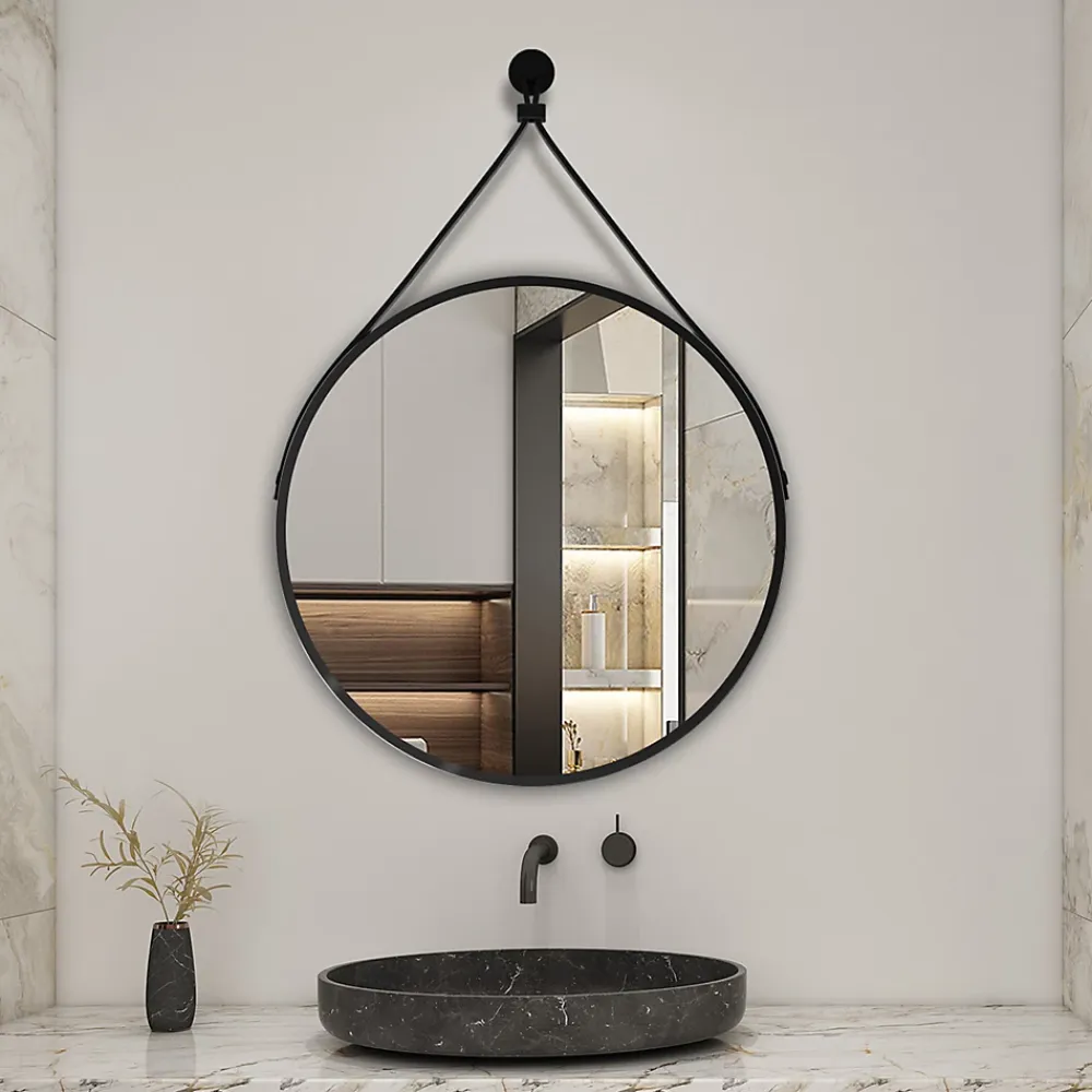 Miroir Simple|AICA Sanitaire Miroir de salle de bain ceinture noire 60 cm,