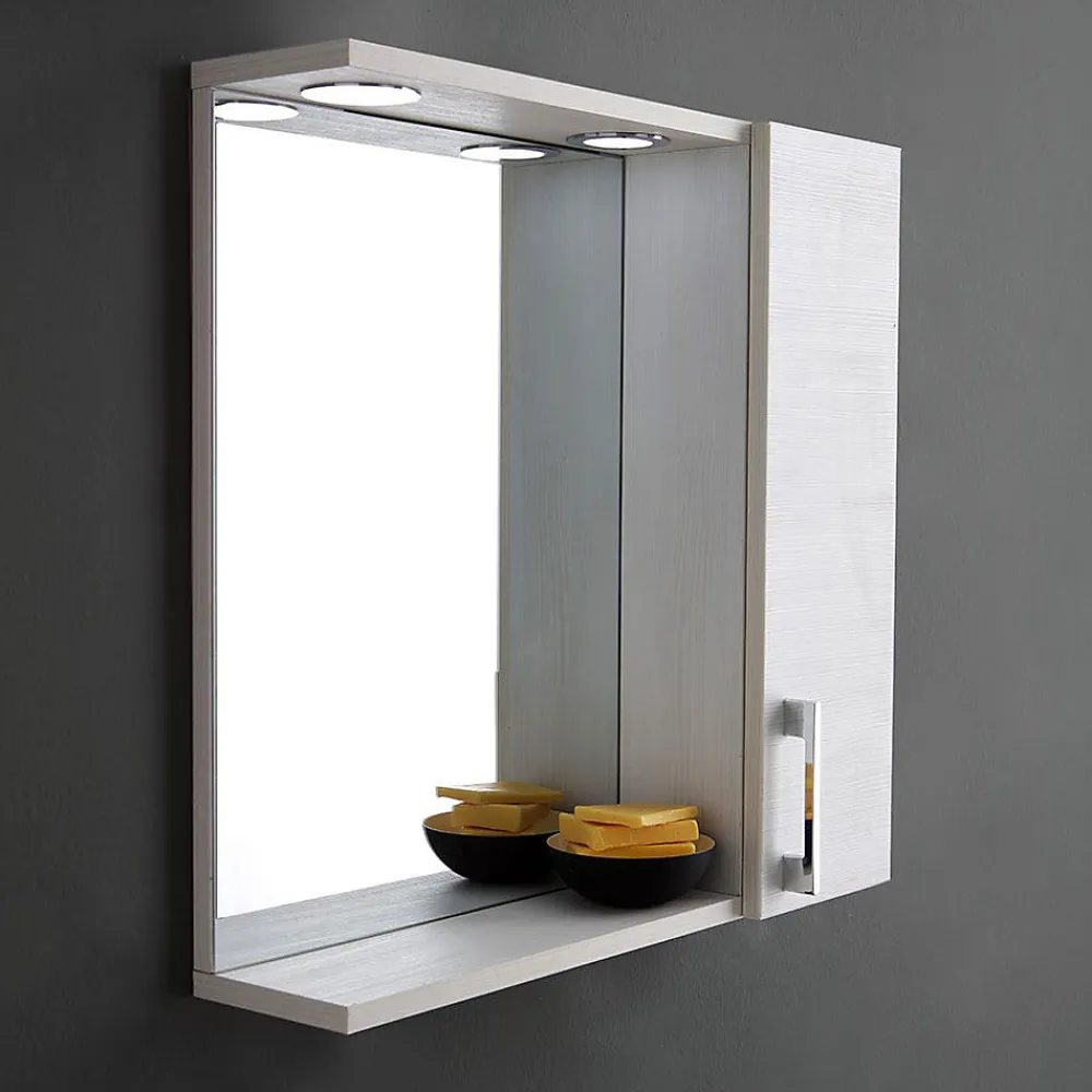 Armoire De Toilette|Kiamami Valentina Miroir De Salle De Bain En Chêne Blanc Avec Lumière Led