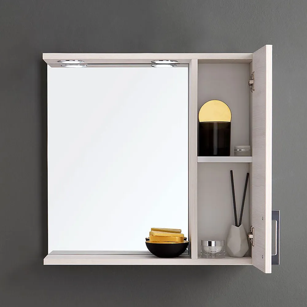 Armoire De Toilette|Kiamami Valentina Miroir De Salle De Bain En Chêne Blanc Avec Lumière Led