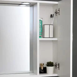 Kiamami Valentina Miroir De Salle De Bain Inglesina Blanc Avec Tablette Inférieure, Unité Murale Droite Et Spot Led