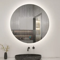 Miroir Lumineux|AICA Sanitaire Miroir de salle de bain LED rond 80 cm avec rétro-éclairage sans cadre, anti-buée + mémoire + dimmable,