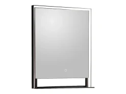 Vente-unique Miroir de salle de bain lumineux rectangulaire anti-buée avec étagère intégrée - Contour noir mat - 60 x 80 cm - VALONERA