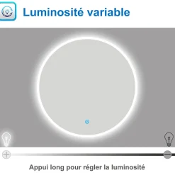 AICA Sanitaire Miroir de salle de bain LED rond de 90cm, dimmable + mémoire + antibuée, avec interrupteur tactile, blanc,