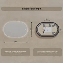 Artforma Miroir de salle de bain lumineux - - Ovale - 120x70cm - LED Dual + Interrupteur tactile