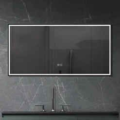 Luxury Bain Miroir de salle de bain LED 90x60cm anti buée, luminosité variable avec cadre en aluminium noir LuxuryBain