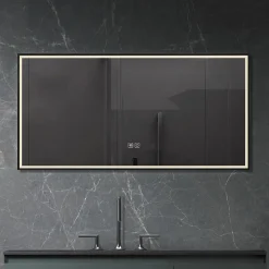 Luxury Bain Miroir de salle de bain LED 90x60cm anti buée, luminosité variable avec cadre en aluminium noir LuxuryBain