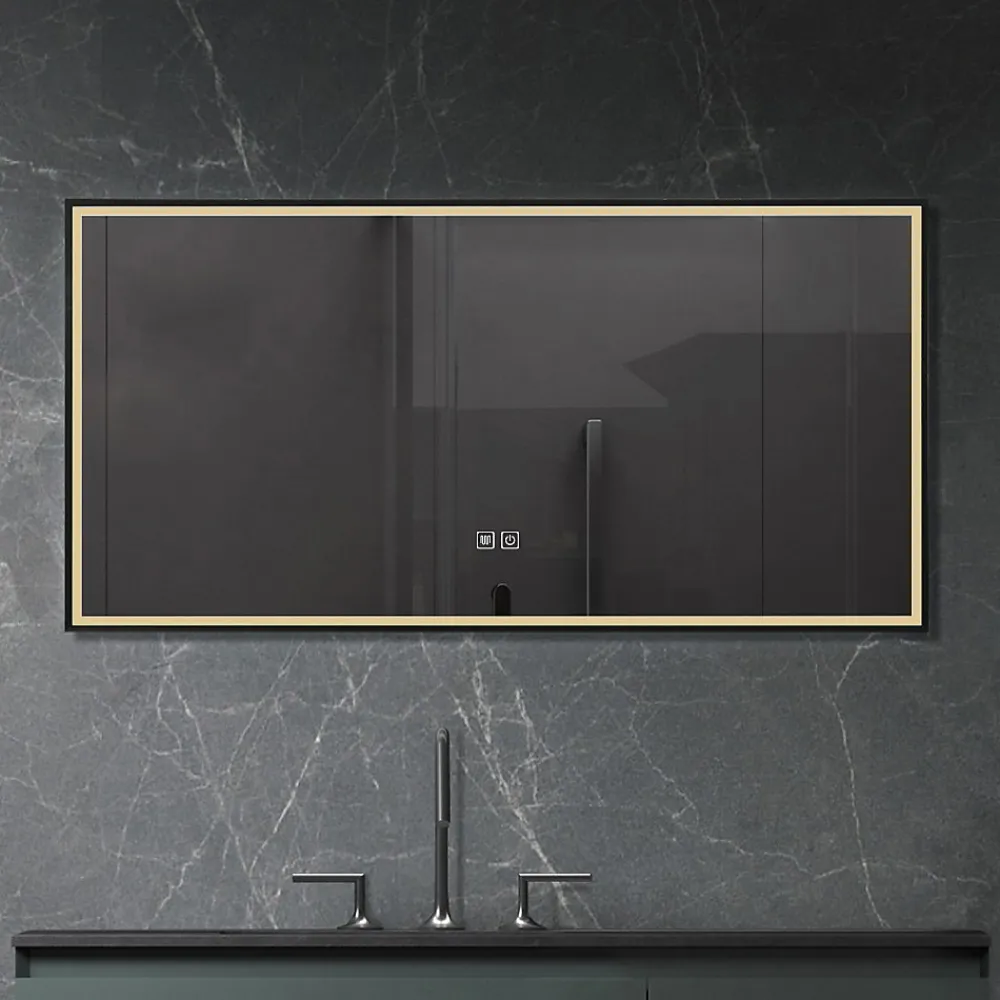 Luxury Bain Miroir de salle de bain LED 90x60cm anti buée, luminosité variable avec cadre en aluminium noir LuxuryBain
