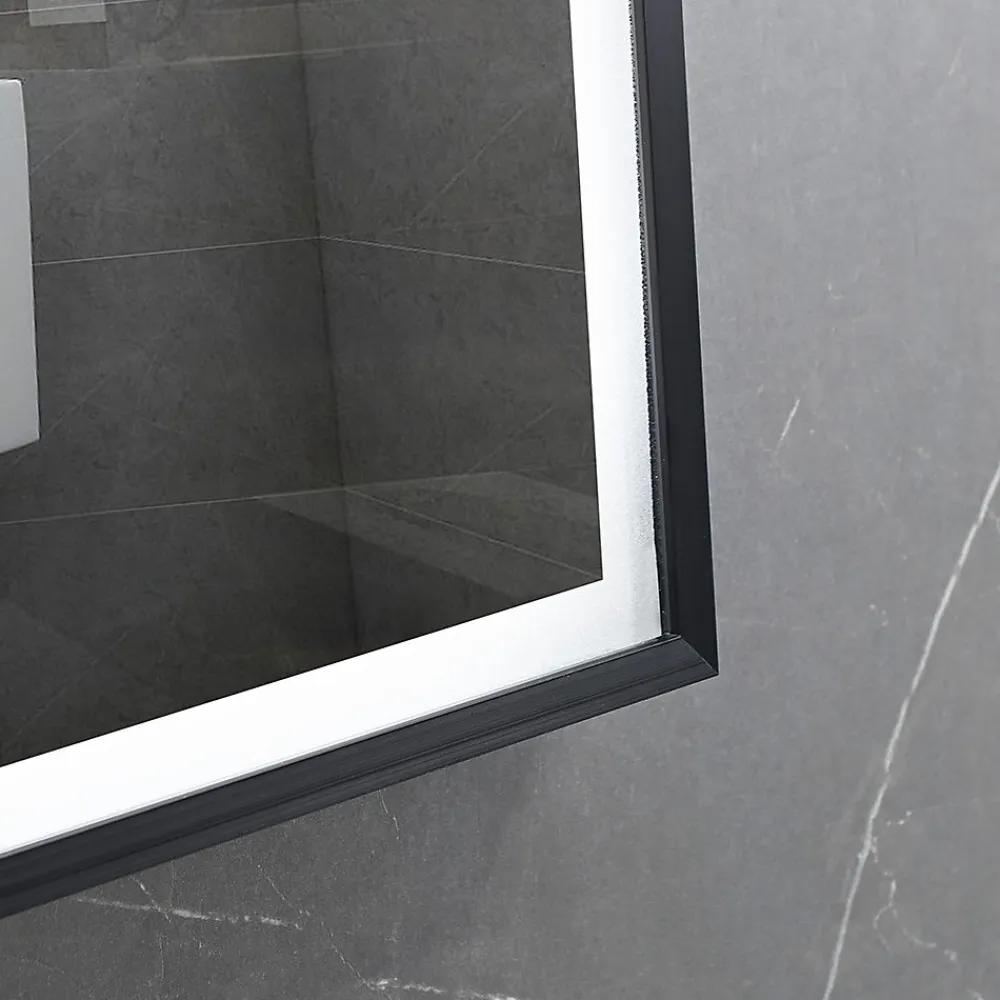Luxury Bain Miroir de salle de bain LED 90x60cm anti buée, luminosité variable avec cadre en aluminium noir LuxuryBain