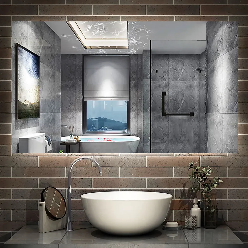 Miroir Lumineux|AICA Sanitaire Miroir de salle de bain LED, 120x70cm, mémoire + dimmable + anti-buée, IP44, 6000K blanc,