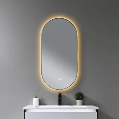 Miroir Lumineux|Luxury Bain Miroir de salle de bain LED 45x90cm ovale anti buée avec cadre en aluminium noir- LuxuryBain