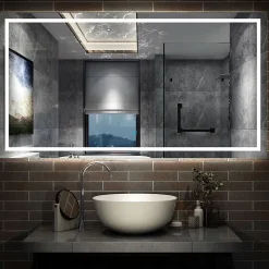 Miroir Lumineux|AICA Sanitaire Miroir de salle de bain LED dimmable, avec mémoire et anti-buée, 150x70cm, IP44,
