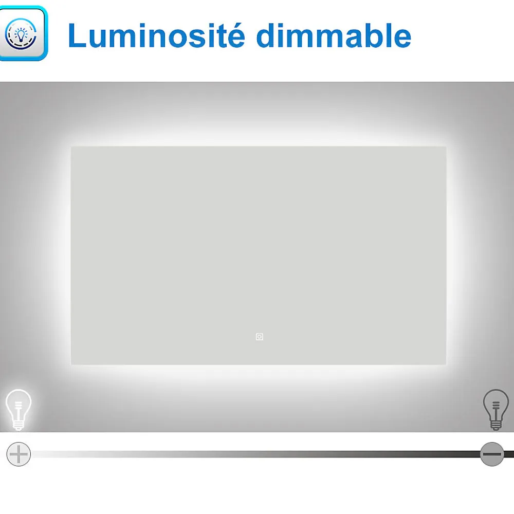 Miroir Lumineux|AICA Sanitaire Miroir de salle de bain LED 120x70 cm rétro-éclairé sans cadre avec anti-buée + mémoire + dimmable,