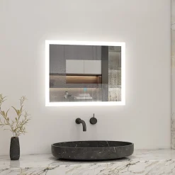 Miroir Lumineux|AICA Sanitaire Miroir de salle de bain LED intégrée avec anti-buée 80x60cm Horizontal/Vertical Blanc froid,