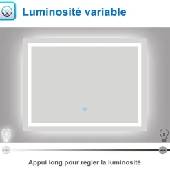 Miroir Lumineux|AICA Sanitaire Miroir de salle de bain LED dimmable, avec mémoire et anti-buée, 160x70cm, IP44,