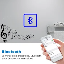 Miroir Grossissant Lumineux|AICA Sanitaire Miroir de salle de bain led bluetooth, 80x60cm Anti-buée, 3x Loupe, 3 couleurs de lumière,