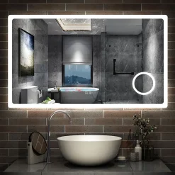 Miroir Lumineux|AICA Sanitaire Miroir de salle de bain LED 120x70cm tricolor anti-buée avec bluetooth et loupe 3x,mémoire et lumière gradation,