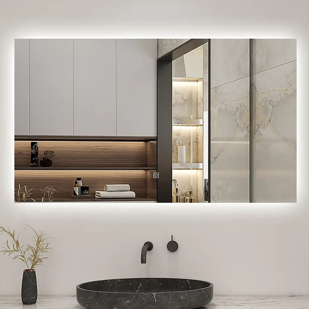 Miroir Lumineux|AICA Sanitaire Miroir de salle de bain LED 70x50 cm rétro-éclairé sans cadre avec anti-buée + mémoire + dimmable,