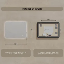 Miroir Lumineux|Artforma Miroir de salle de bain lumineux - - Forme arrondie - 120x70cm - LED Dual + Interrupteur tactile