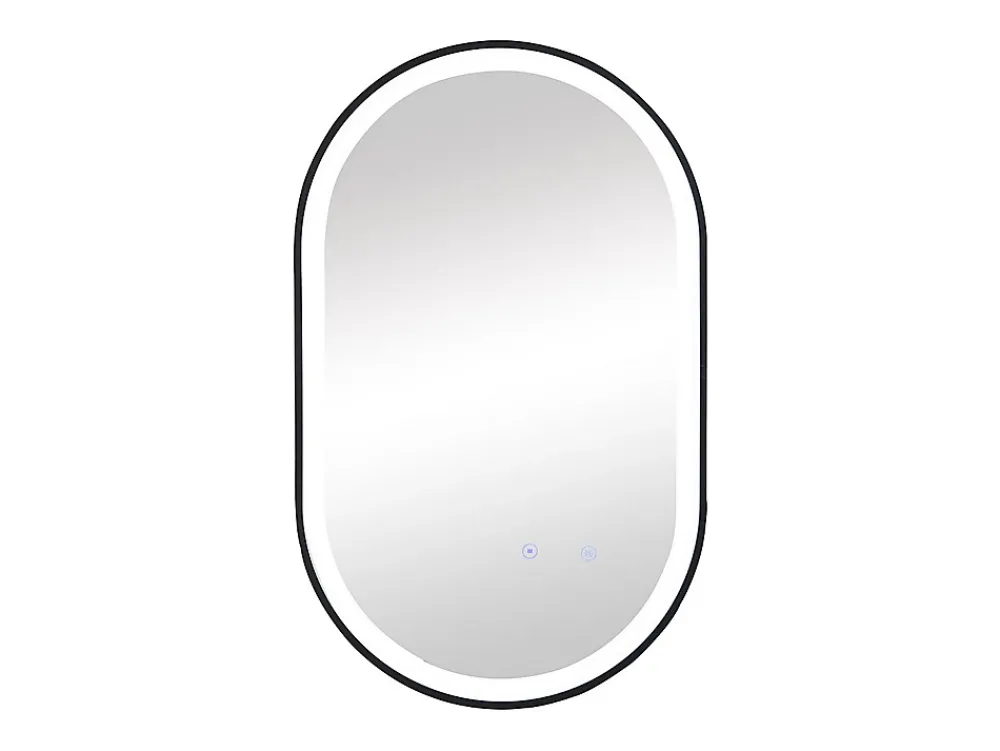 Miroir Simple|Vente-unique Miroir de salle de bain lumineux ovale anti buée avec contour noir - 60 x 90 cm - ALARICO