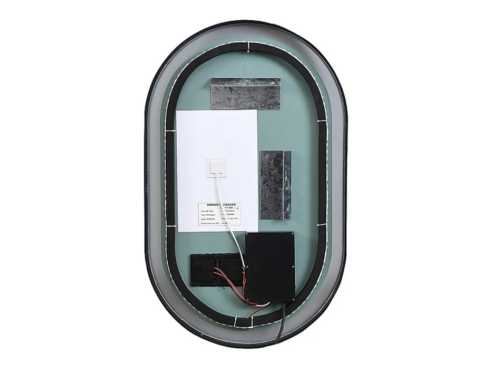 Miroir Simple|Vente-unique Miroir de salle de bain lumineux ovale anti buée avec contour noir - 60 x 90 cm - ALARICO