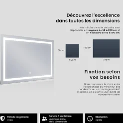 Artforma Miroir de Salle de Bain LED - Bella, 120x90 cm, LED Lumineux Miroir, Blanc Froid 7000K, Interrupteur Tactile